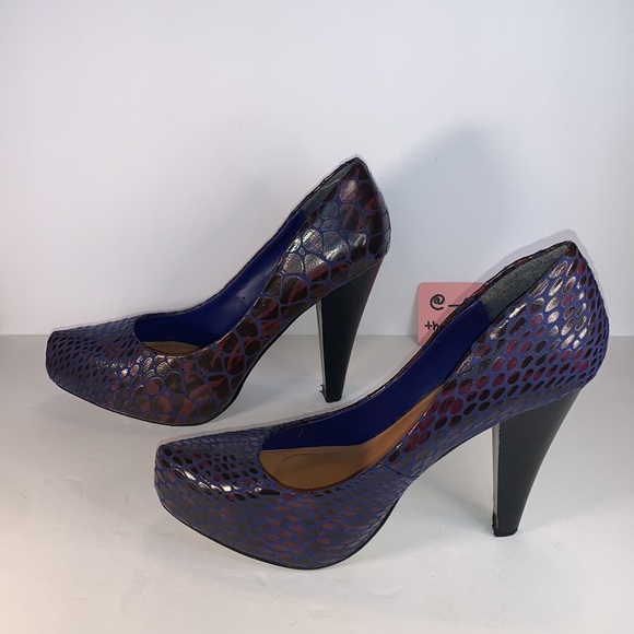 Rouge 9 8 Blue / Purple Snakeskin Print Almond Toe Pumps - Picture 4 of 16